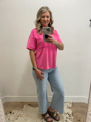 Mineral Washed Knit Top - Pink