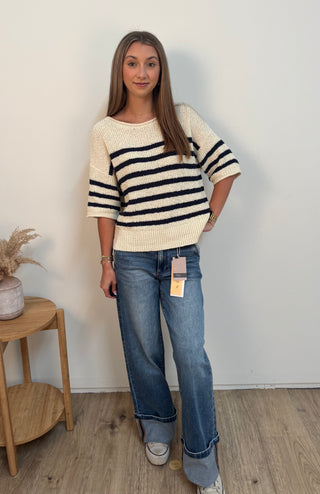 Hadley Striped Knit Sweater - Navy