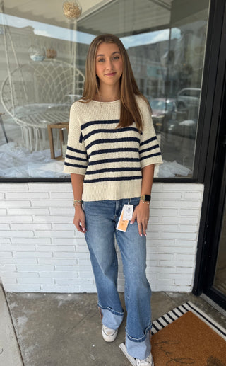 Hadley Striped Knit Sweater - Navy