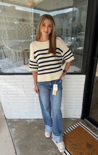 Hadley Striped Knit Sweater - Navy