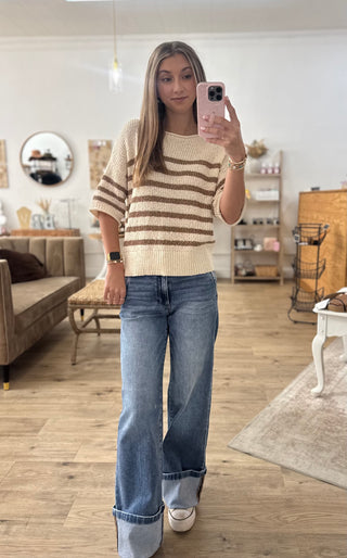 Hadley Striped Knit Sweater - Mocha