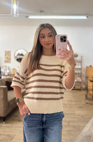Hadley Striped Knit Sweater - Mocha