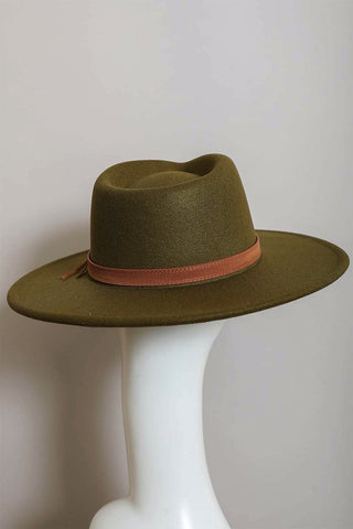 Flat Brim Buckle Hat - Olive