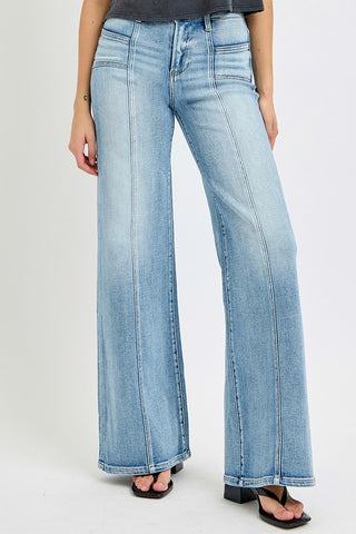 Risen Mid Rise Wide Jeans With Front Patch Pocket