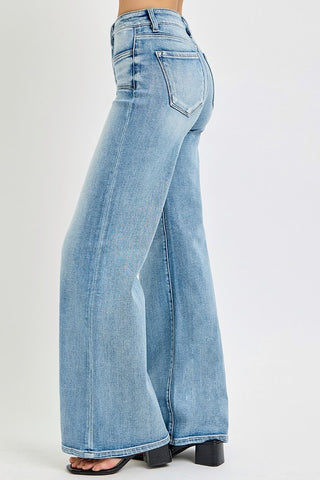 Risen Mid Rise Wide Jeans With Front Patch Pocket