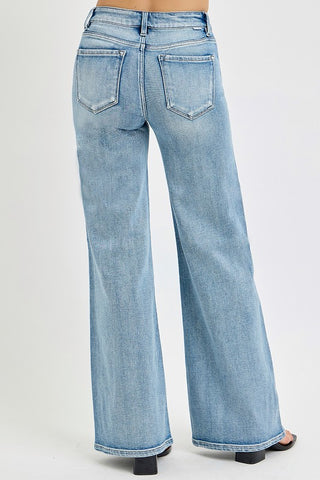 Risen Mid Rise Wide Jeans With Front Patch Pocket