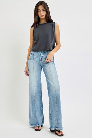 Risen Mid Rise Wide Jeans With Front Patch Pocket