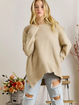 Side Slit Comfy Sweater - Stone