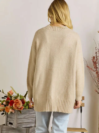 Side Slit Comfy Sweater - Stone