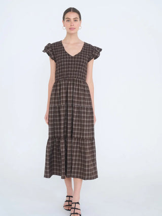 The Sadie Smocked Plaid Dress - Brown