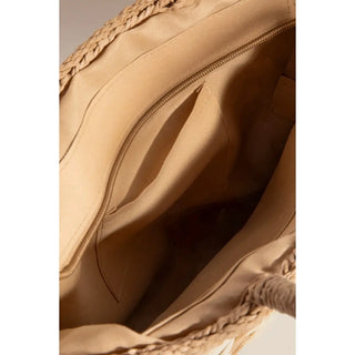 Two Tone Braided Zippered Hand Bag