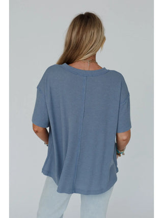 Soft Plume Henley Top - Blue Slate