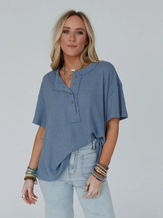 Soft Plume Henley Top - Blue Slate