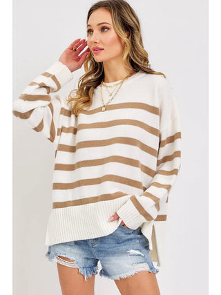 Cream & Taupe Classic Knit Pullover