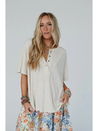 Soft Plume Henley Top - Oatmeal