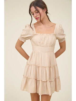 Smocked Detail Tiered Dress - Khaki