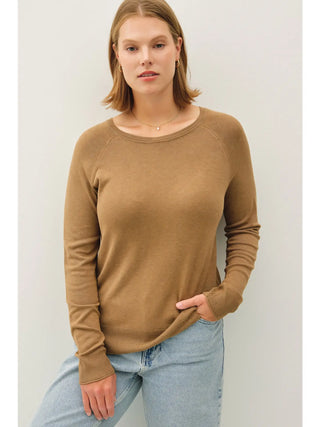 Lightweight Round Neck Raglan Sweater - Barley