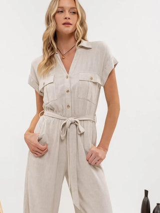 The Kate Button Down Belted Wide Leg Jumpsuit