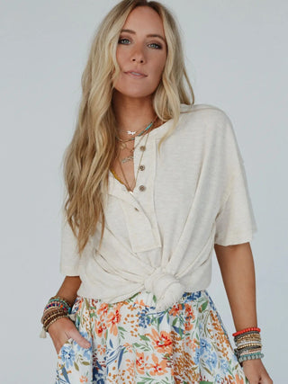 Soft Plume Henley Top - Oatmeal