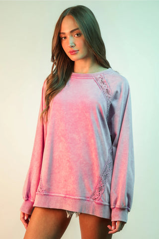 Lace Trim Mineral Washed Sweatshirt