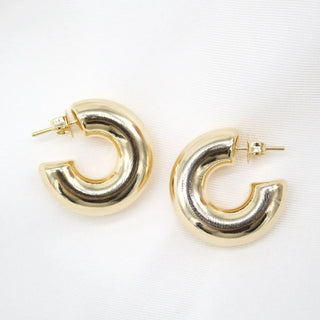 18K Gold Filled 7mm Thick Chunky Open Hoop Earrings - Gold